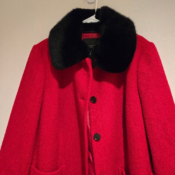 NWOT Talbots Plus 1X Red Boucle Wool Classic Coat Detachable Faux Fur Collar - Picture 7 of 13